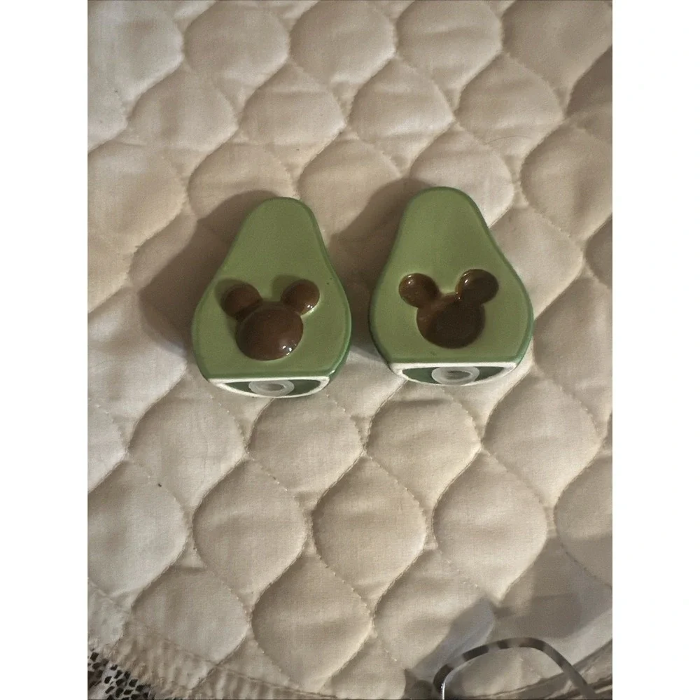Disney Mickey Mouse‎ Avocado Salt Pepper Shakers, fit together, Has Orig Sticker
